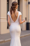 Ivory Mermaid Long Wedding Dress with Cap Sleeves