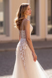 A Line Ivory Tulle Wedding Dress with Appliques