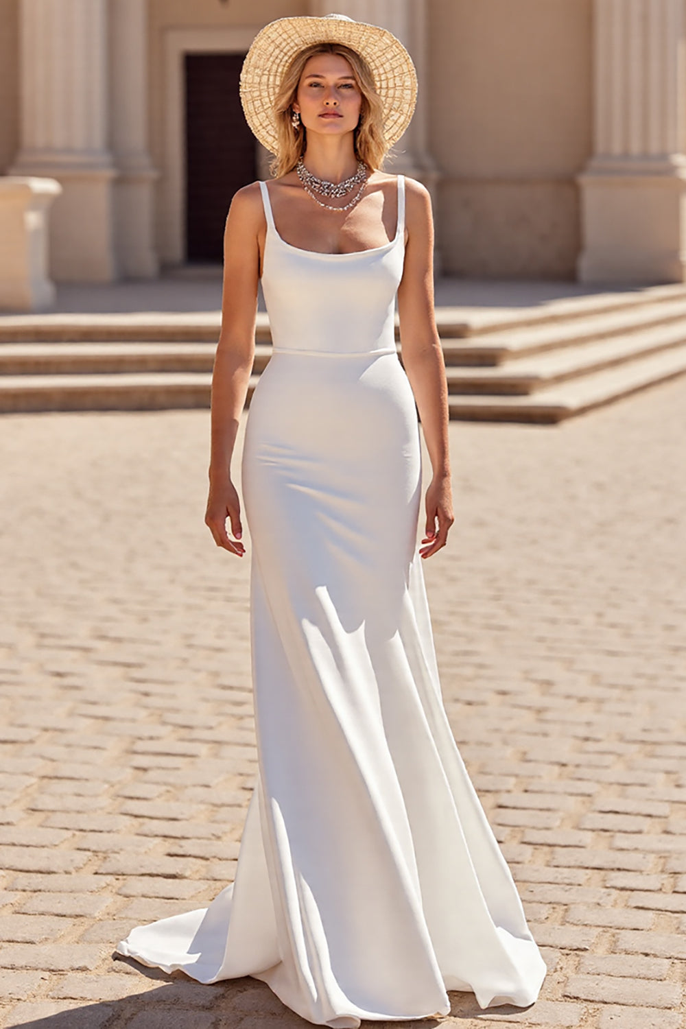 Ivory Sheath Spaghetti Straps Wedding Dress