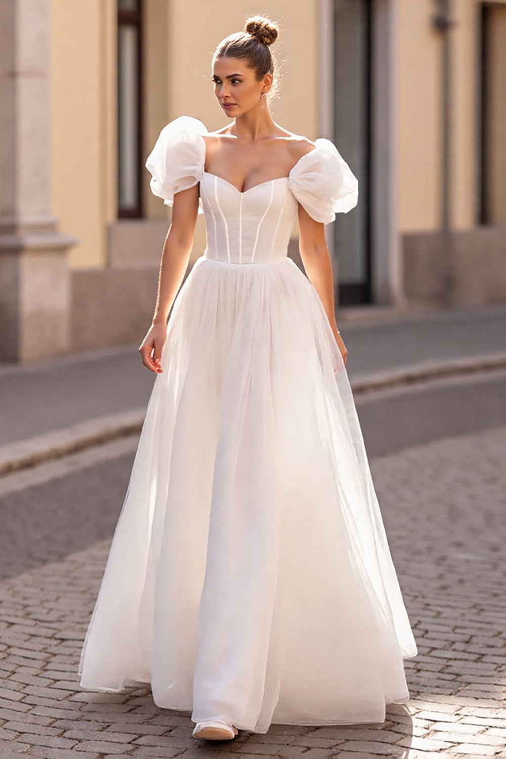 Corset Off The Shoulder Ivory A Line Wedding Dress