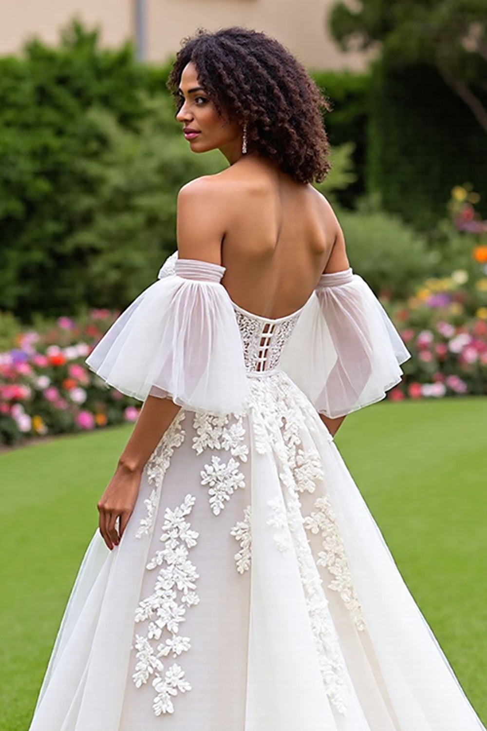 Corset Off The Shoulder Ivory Appliqued Wedding Dress