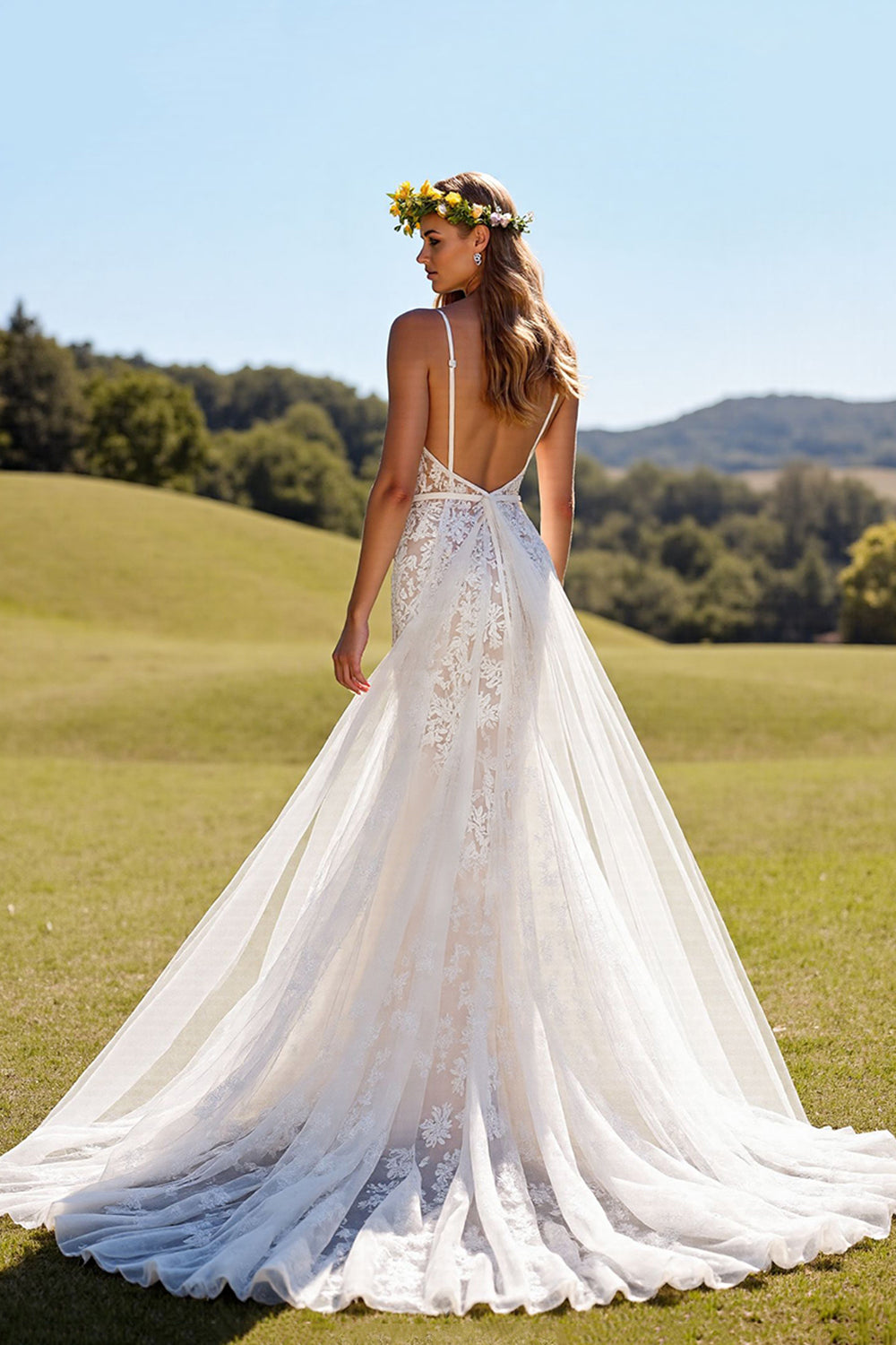 Floral Mermaid Ivory Appliqued Wedding Dress