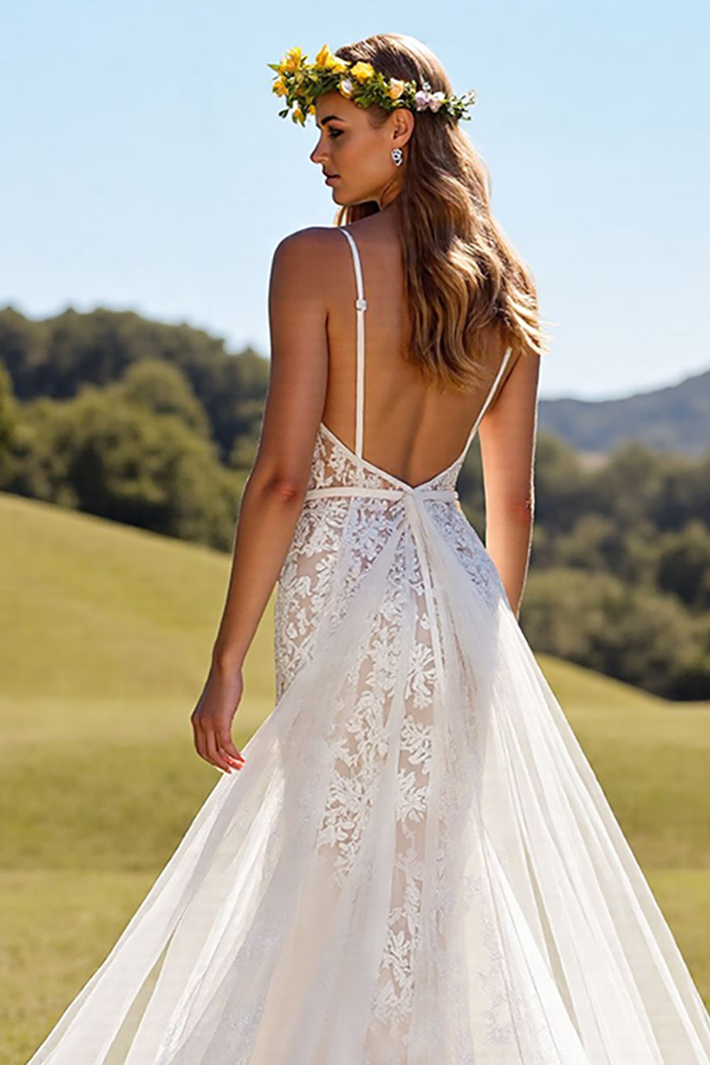 Floral Mermaid Ivory Appliqued Wedding Dress
