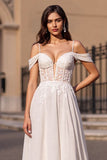 Cold Shoulder Corset Ivory Wedding Dress with Appliques