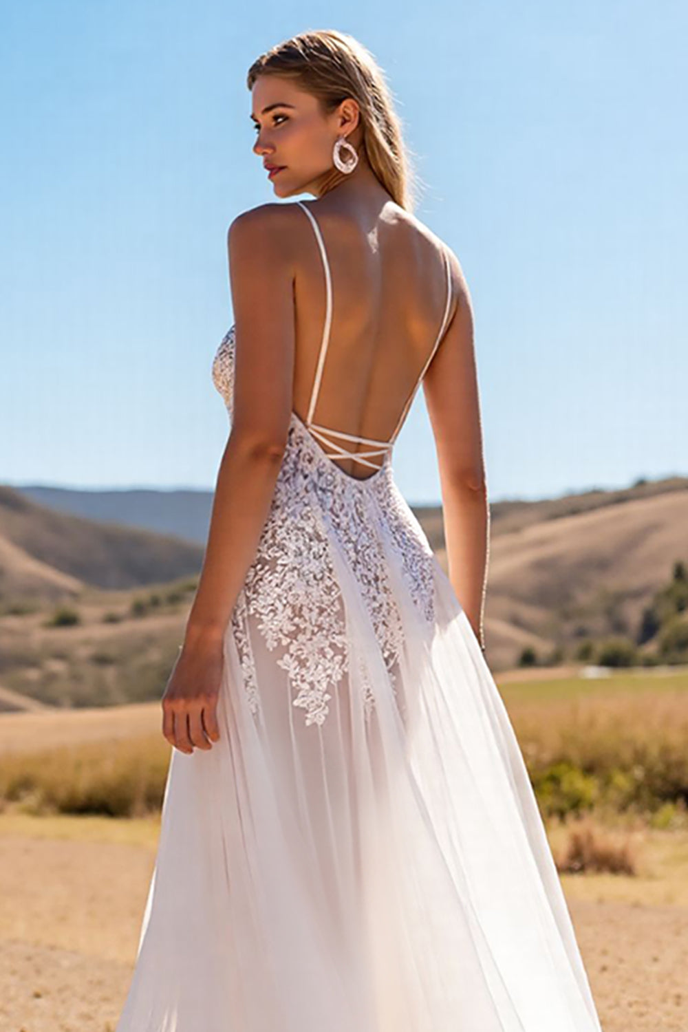 Lace A line Ivory Wedding Dress with Slit