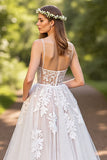 Ivory A line Tulle Appliqued Wedding Dress