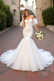 Off The Shoulder Mermaid Ivory Ruffled Wedding Dress