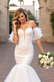 Off The Shoulder Mermaid Ivory Ruffled Wedding Dress