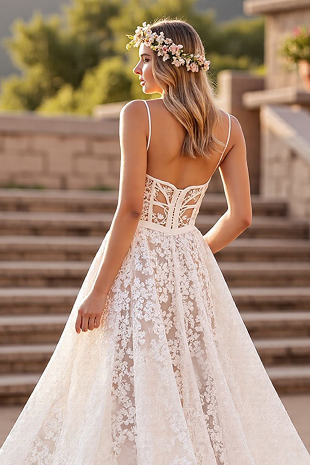 Lace Ivory A Line Spaghetti Straps Wedding Dress