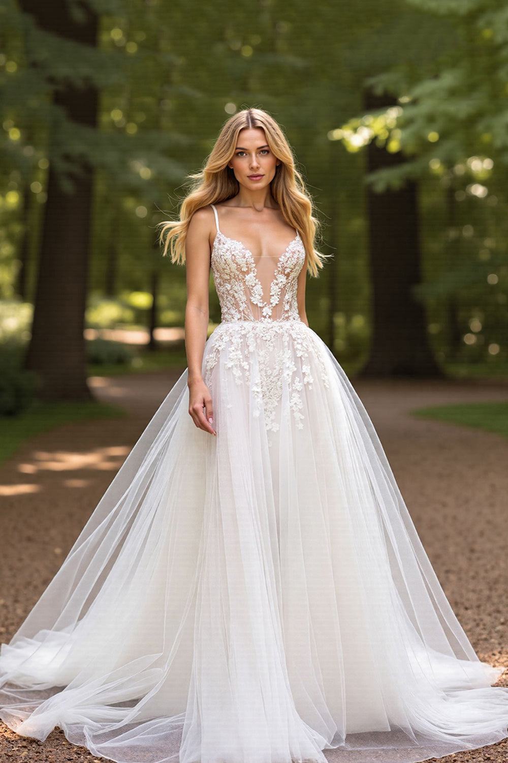 Ivory A Line Tulle Wedding Dress with Appliques