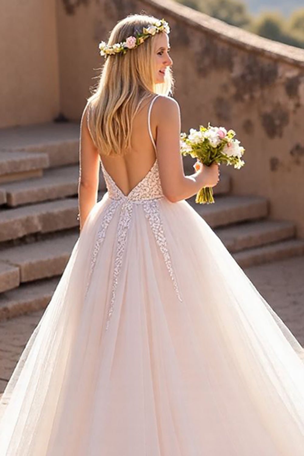 A Line Ivory Long Wedding Dress with Appliques
