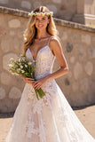 A Line Ivory Appliqued Long Wedding Dress