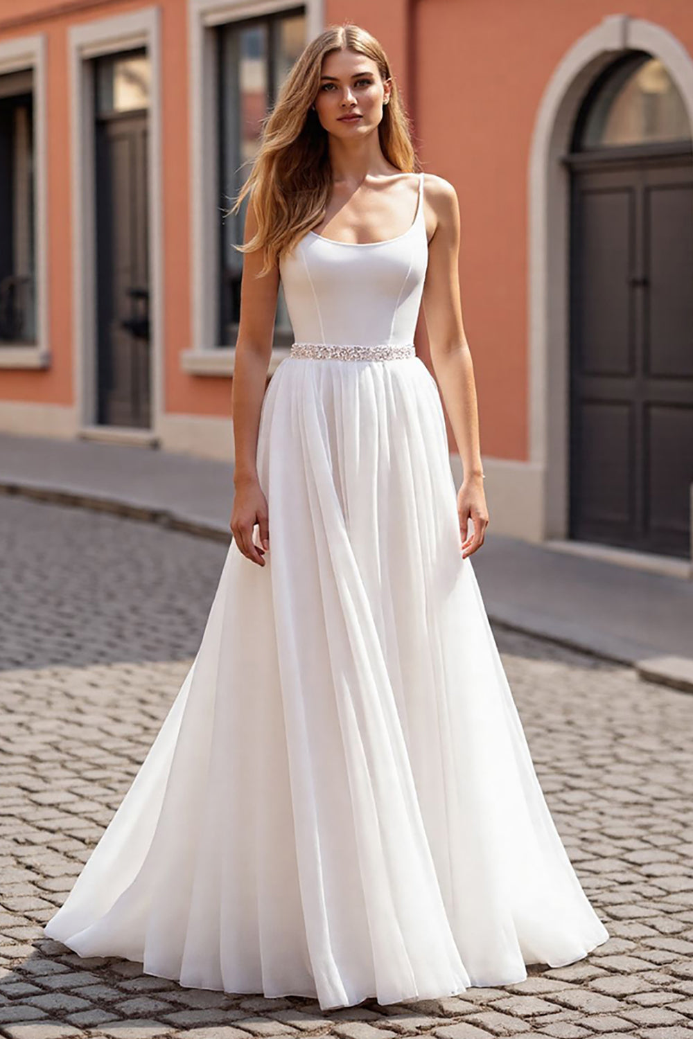 Simple Ivory Beaded A Line Wedding Dress