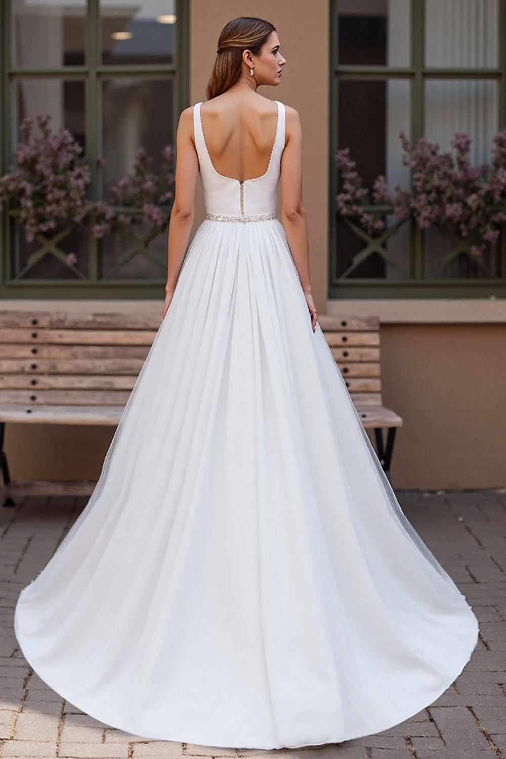 Simple Ivory Beaded A Line Wedding Dress
