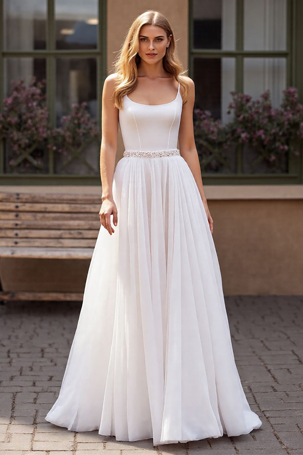 Simple Ivory Beaded A Line Wedding Dress