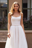 Simple Ivory Beaded A Line Wedding Dress