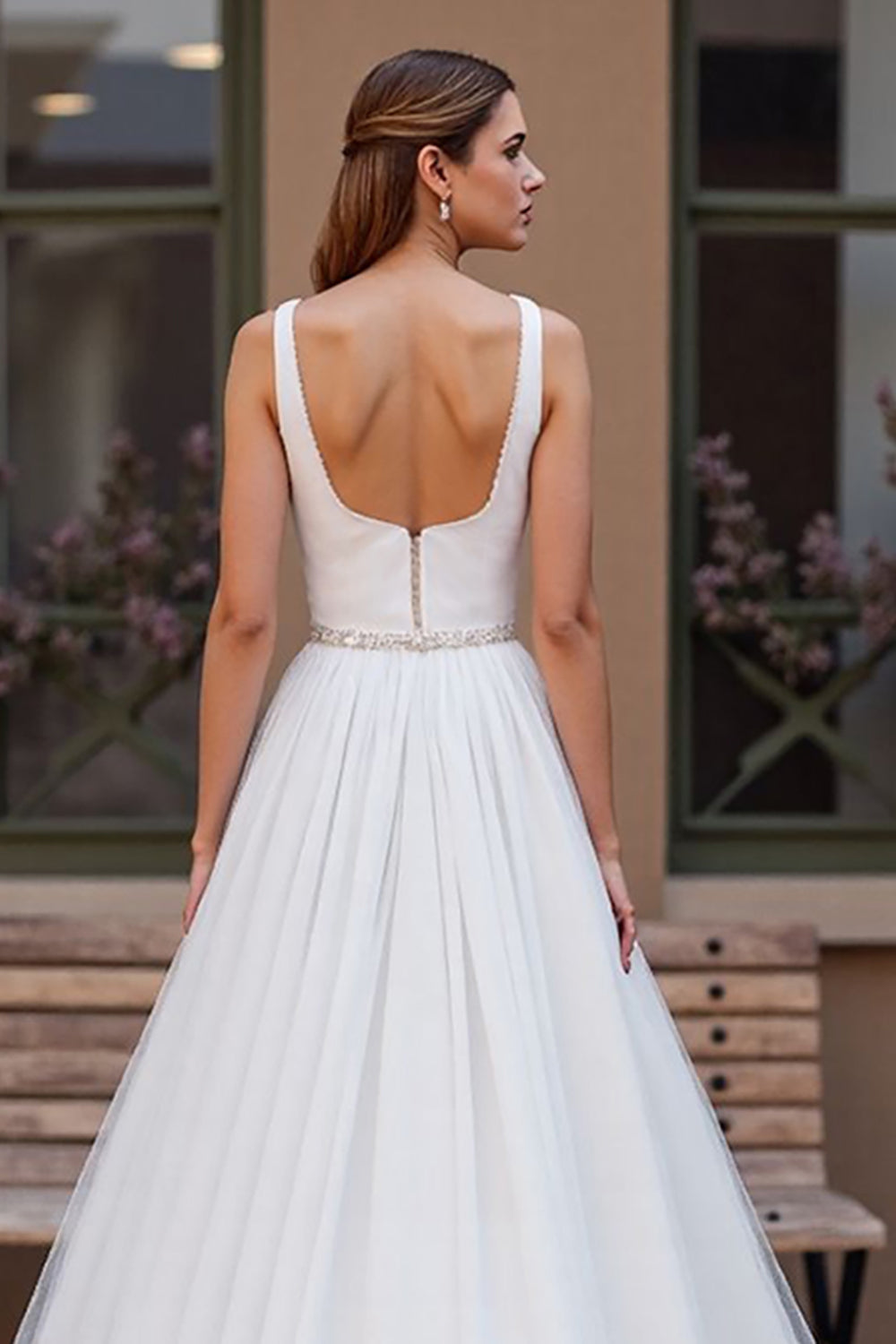 Simple Ivory Beaded A Line Wedding Dress