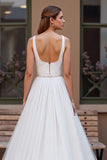 Simple Ivory Beaded A Line Wedding Dress