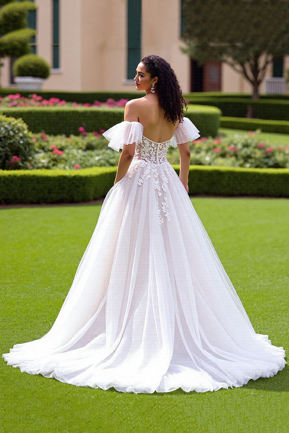 Off The Shoulder Appliqued A Line Ivory Wedding Dress