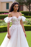 Off The Shoulder Appliqued A Line Ivory Wedding Dress