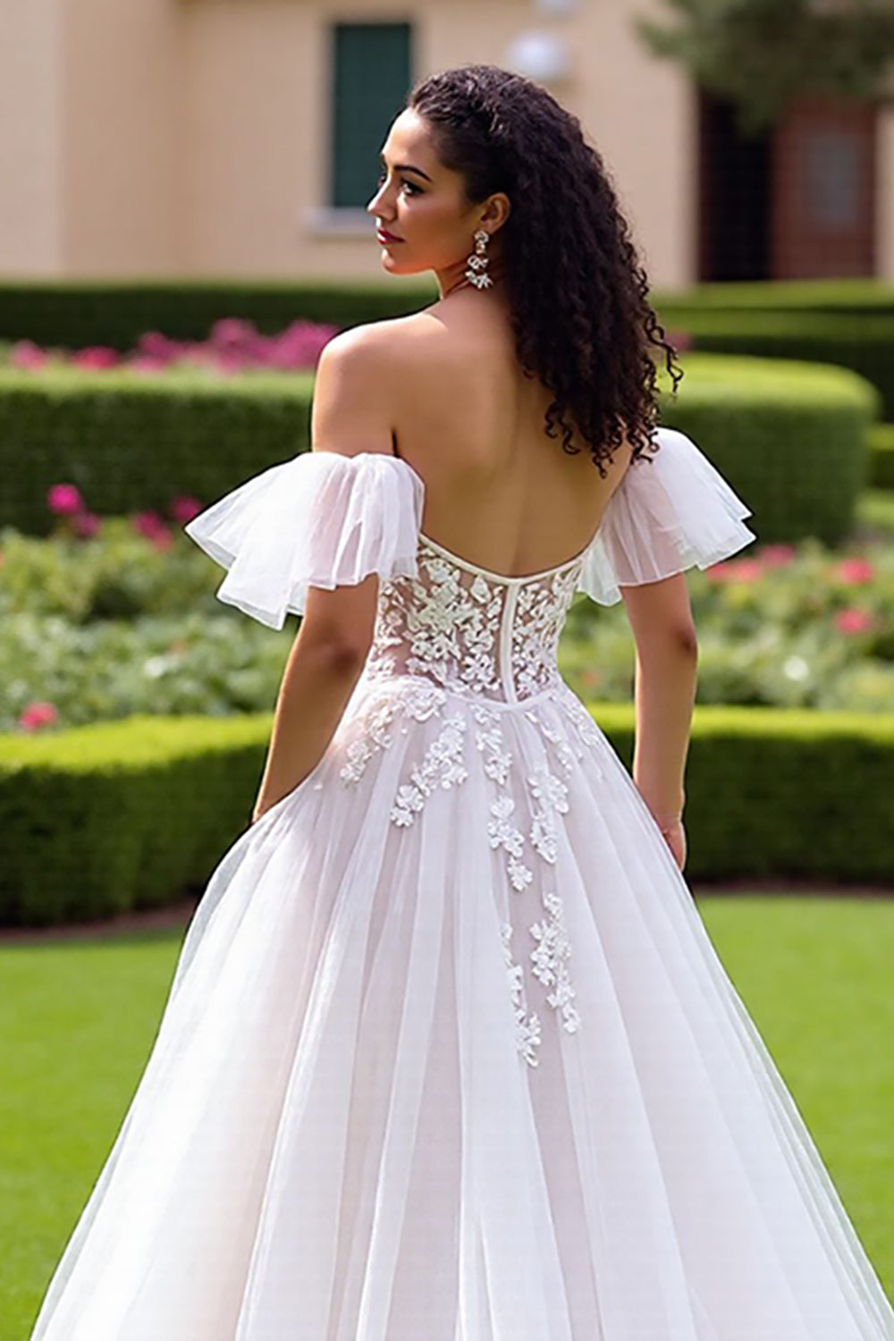Off The Shoulder Appliqued A Line Ivory Wedding Dress