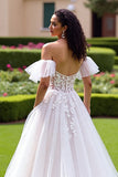 Off The Shoulder Appliqued A Line Ivory Wedding Dress