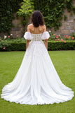 A Line Ivory Off The Shoulder Appliqued Wedding Dress