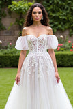 A Line Ivory Off The Shoulder Appliqued Wedding Dress