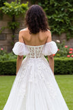A Line Ivory Off The Shoulder Appliqued Wedding Dress