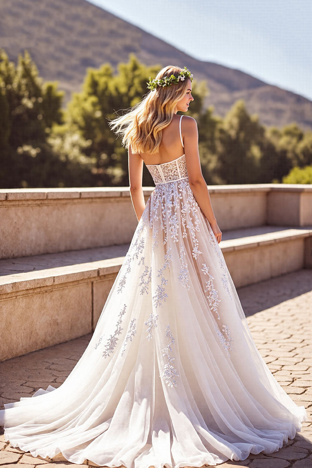 Ivory A Line Spaghetti Straps Long Wedding Dress