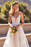 Ivory A Line Spaghetti Straps Long Wedding Dress