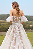 Apricot Off The Shoulder Appliqued Long Wedding Dress
