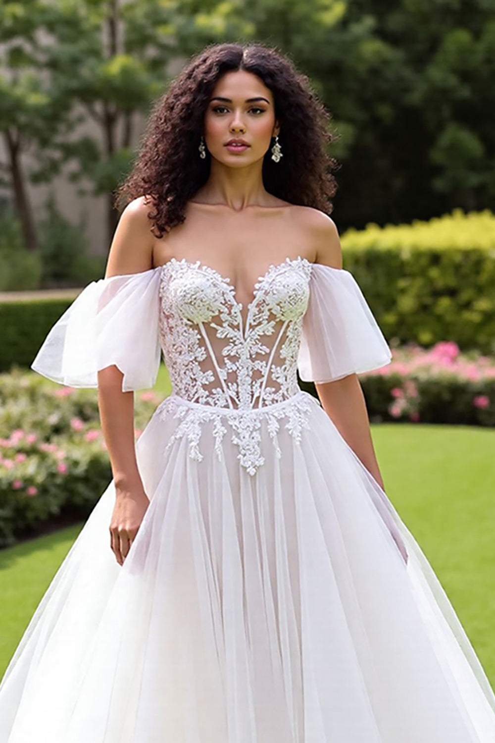 Ivory A Line Off The Shoulder Appliqued Wedding Dress