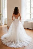 Ivory Tulle Appliqued A Line Wedding Dress