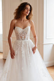 Ivory Tulle Appliqued A Line Wedding Dress