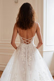 Ivory Tulle Appliqued A Line Wedding Dress