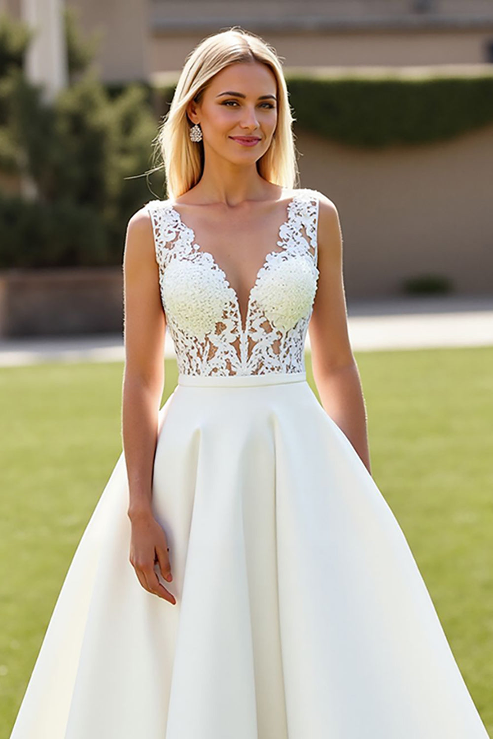 A Line Ivory Ruffled Long Wedding Dress With Appliques