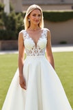 A Line Ivory Ruffled Long Wedding Dress With Appliques