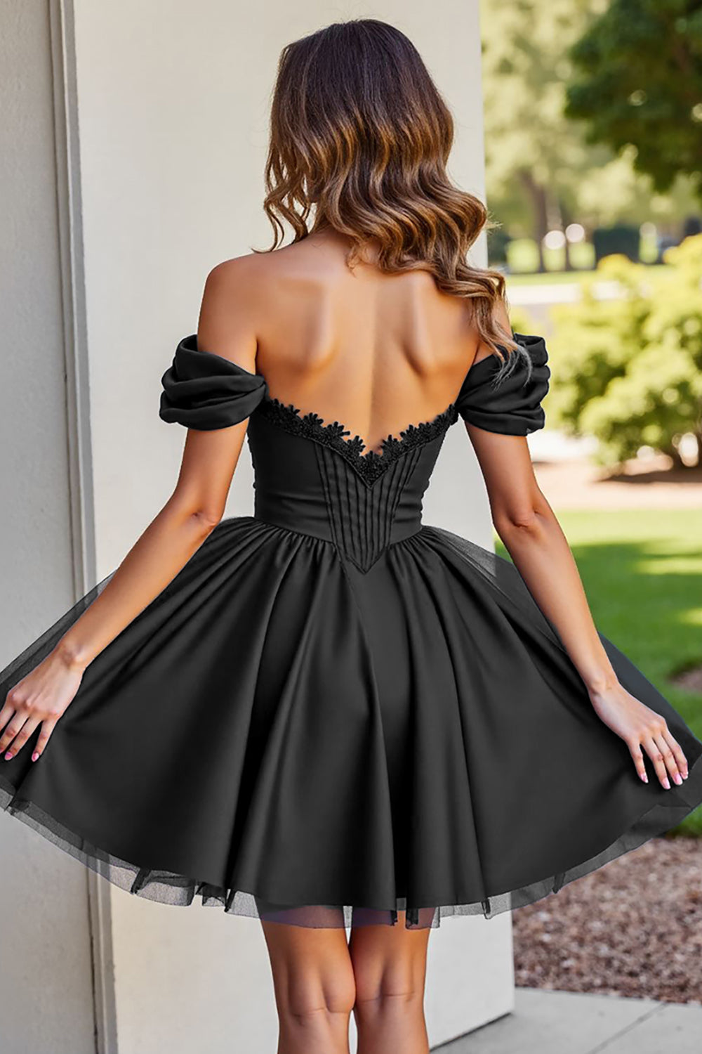 Black Off The Shoulder A Line Homecoming Dress
