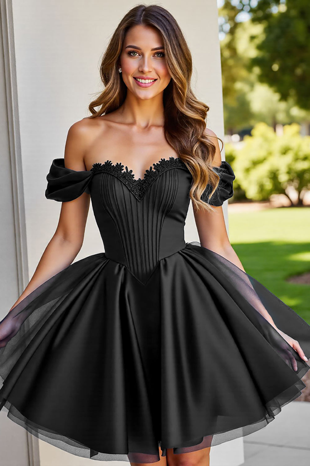 Black Off The Shoulder A Line Homecoming Dress