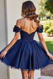 Black Off The Shoulder A Line Homecoming Dress