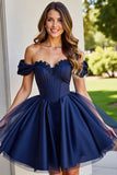 Black Off The Shoulder A Line Homecoming Dress
