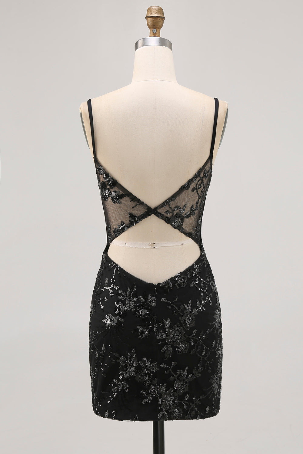 Black Sheer Corset Cut Out Bodycon Homecoming Dress with Sequins