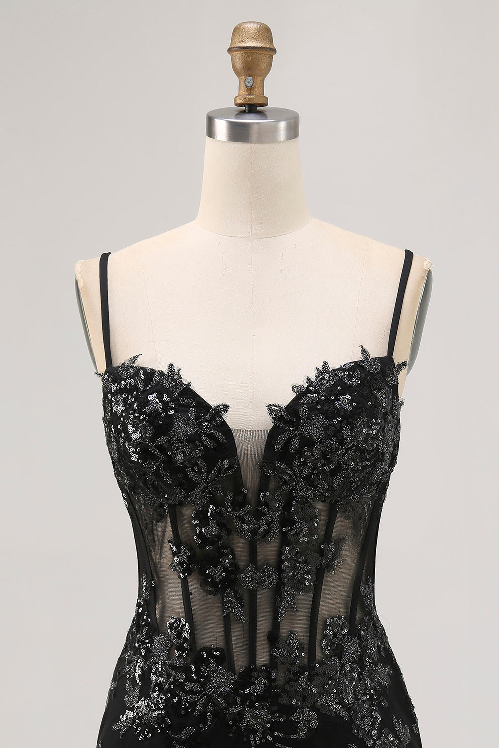 Black Sheer Corset Cut Out Bodycon Homecoming Dress with Sequins