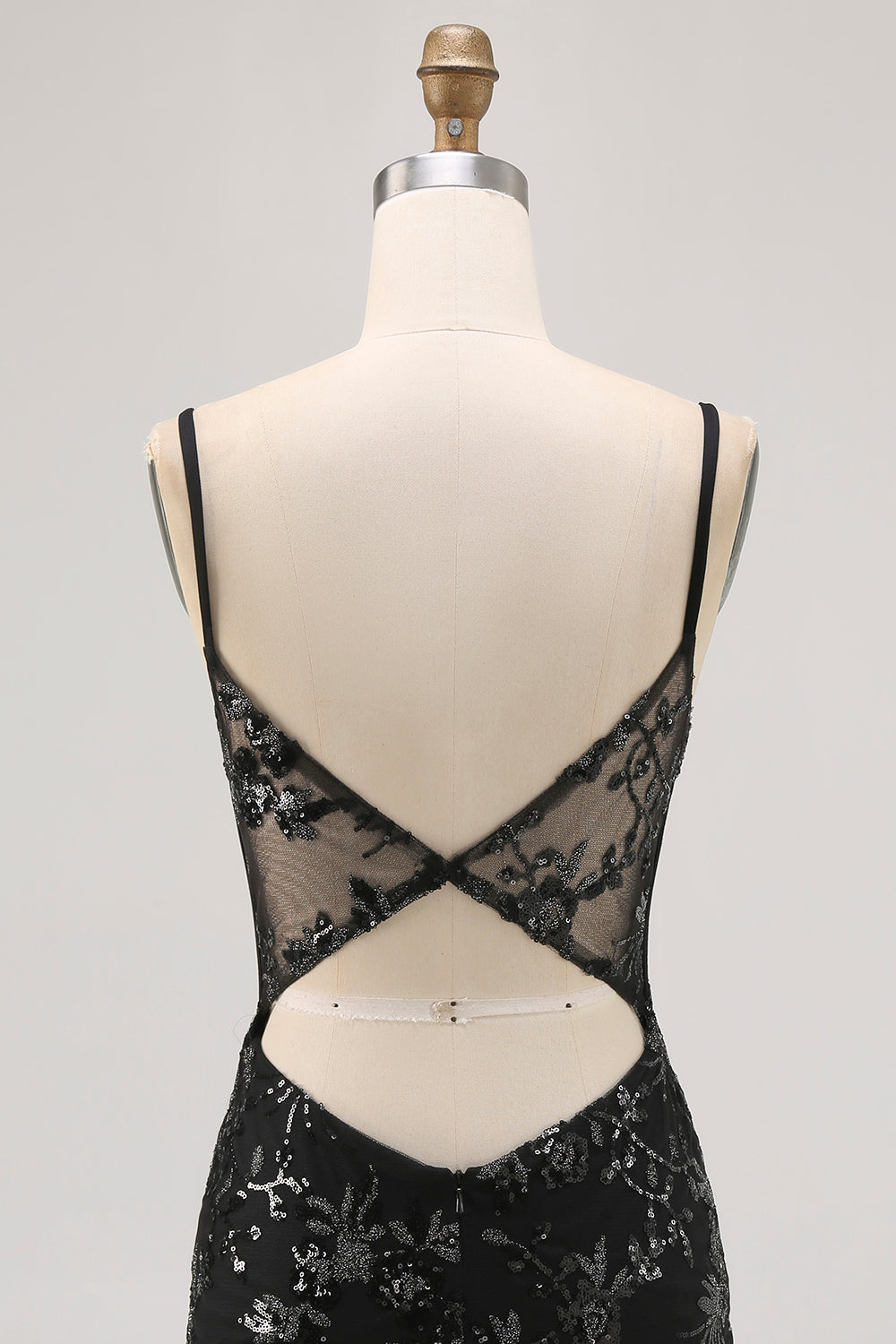 Black Sheer Corset Cut Out Bodycon Homecoming Dress with Sequins