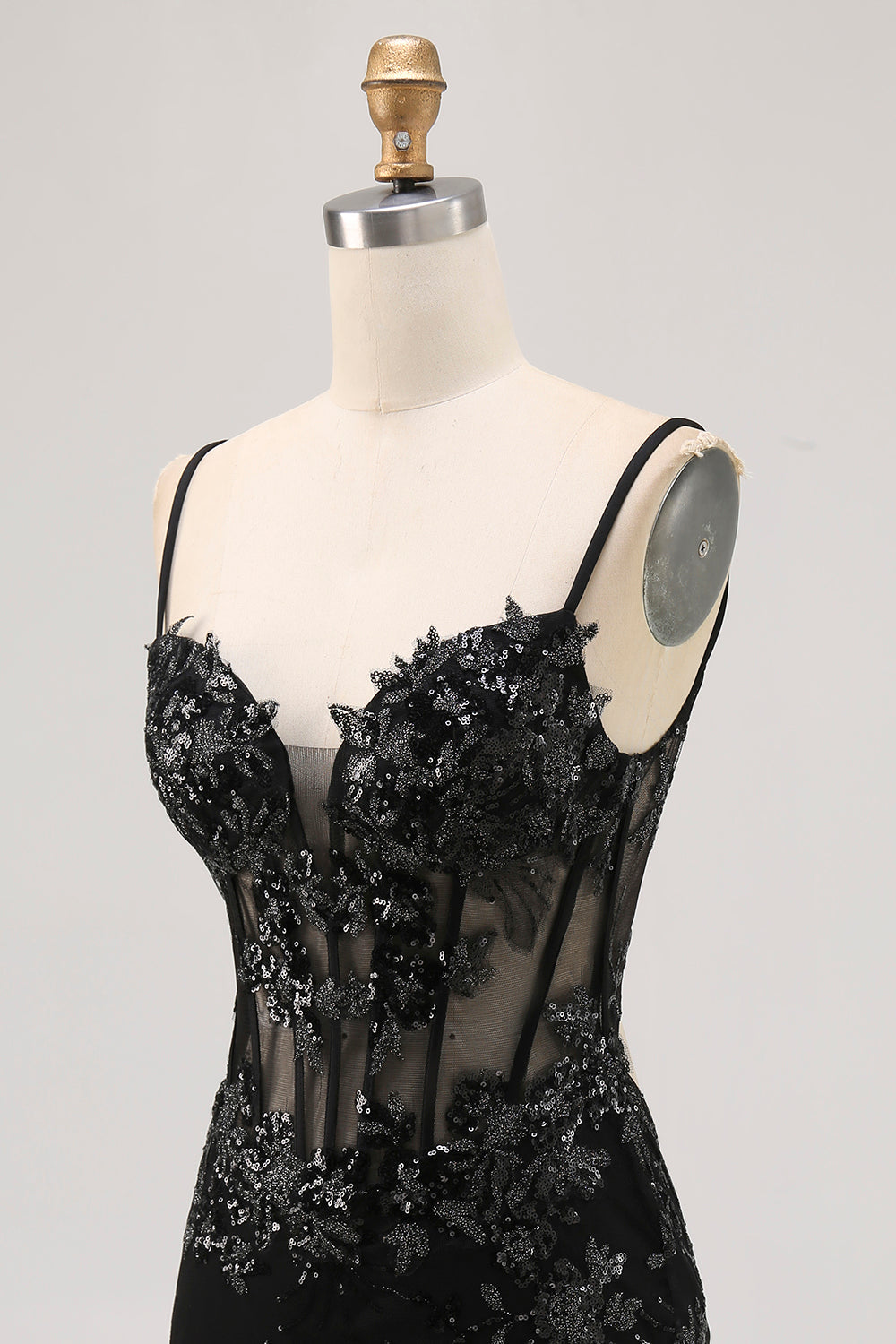 Black Sheer Corset Cut Out Bodycon Homecoming Dress with Sequins