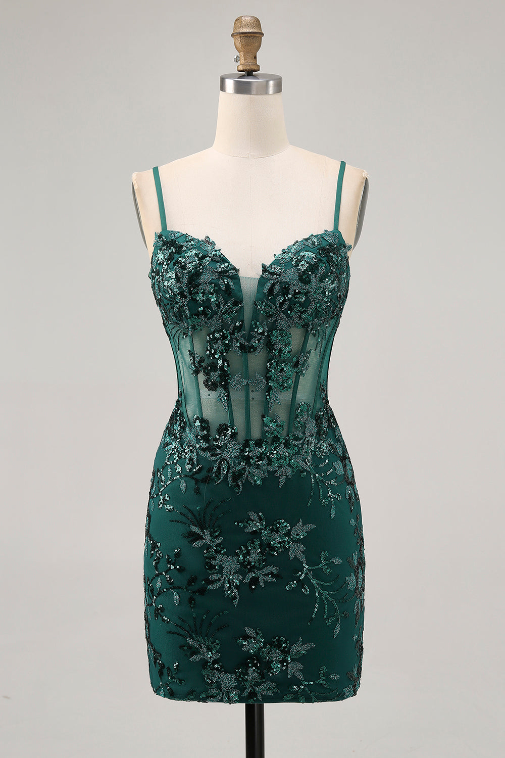 Bodycon Dark Green Cut Out Corset Homecoming Dress with Sequins