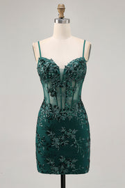 Bodycon Dark Green Cut Out Corset Homecoming Dress with Sequins