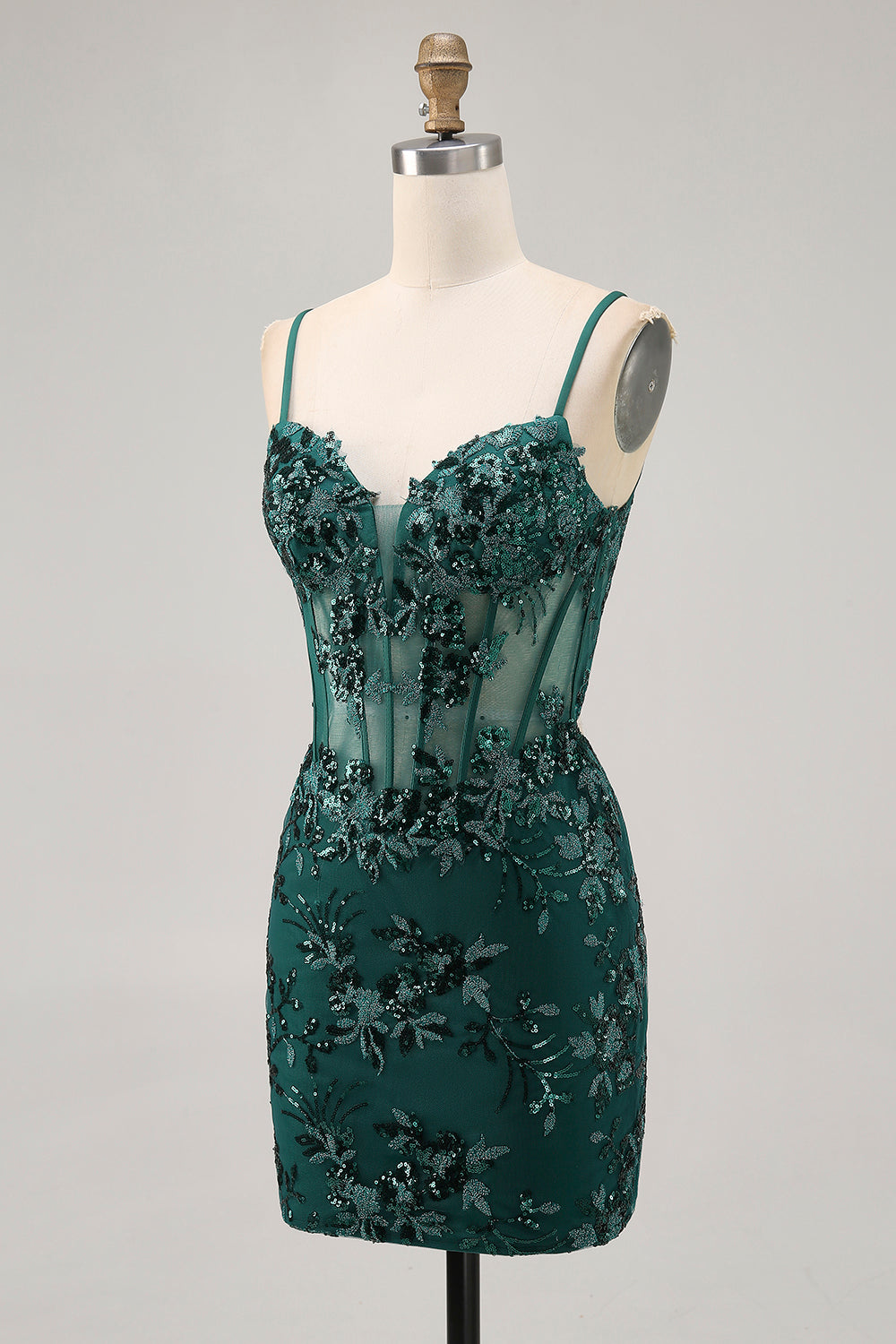 Bodycon Dark Green Cut Out Corset Homecoming Dress with Sequins
