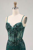Bodycon Dark Green Cut Out Corset Homecoming Dress with Sequins